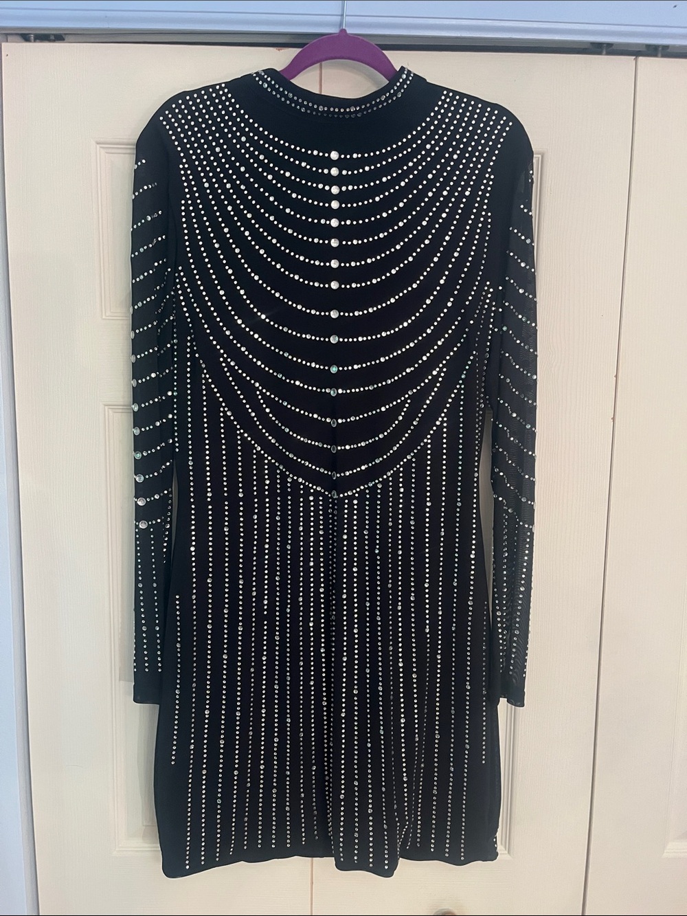 Fashion Nova Black Long-Sleeve Rhinestone Mini Dress